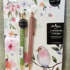 Pack of 2 Birds & Flowers Notebooks w/ Glitter Pen